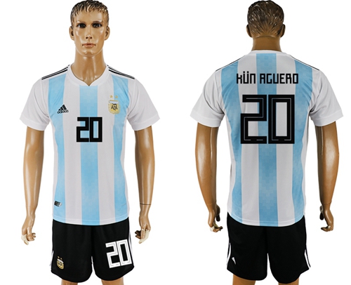 Argentina #20 Kun Aguero Home Soccer Country Jersey